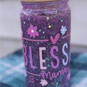 Purple Glitter Tumbler with Floral Design